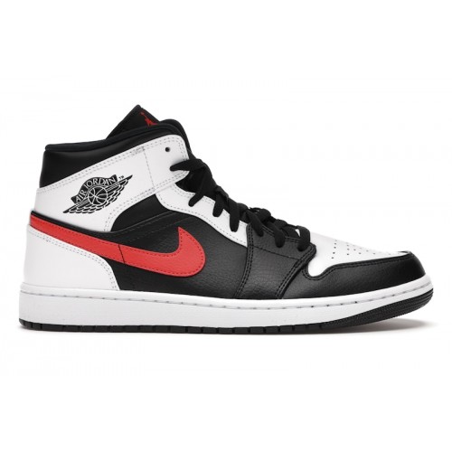 Кроссы Jordan 1 Mid Black Chile Red White - мужская сетка размеров