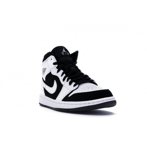Кроссы Jordan 1 Mid White Black - мужская сетка размеров