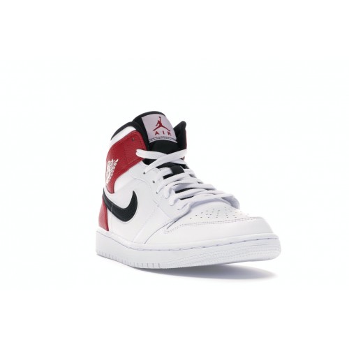 Кроссы Jordan 1 Mid White Black Gym Red - мужская сетка размеров
