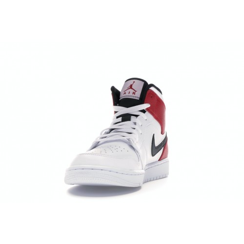 Кроссы Jordan 1 Mid White Black Gym Red - мужская сетка размеров