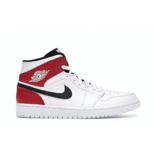 Кроссы Jordan 1 Mid White Black Gym Red - мужская сетка размеров