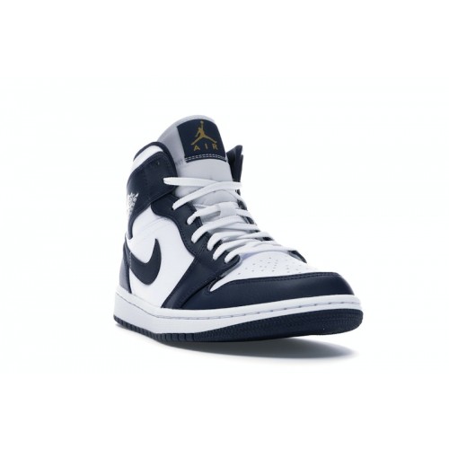 Кроссы Jordan 1 Mid White Metallic Gold Obsidian - мужская сетка размеров