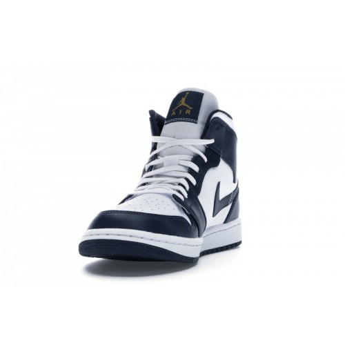 Кроссы Jordan 1 Mid White Metallic Gold Obsidian - мужская сетка размеров