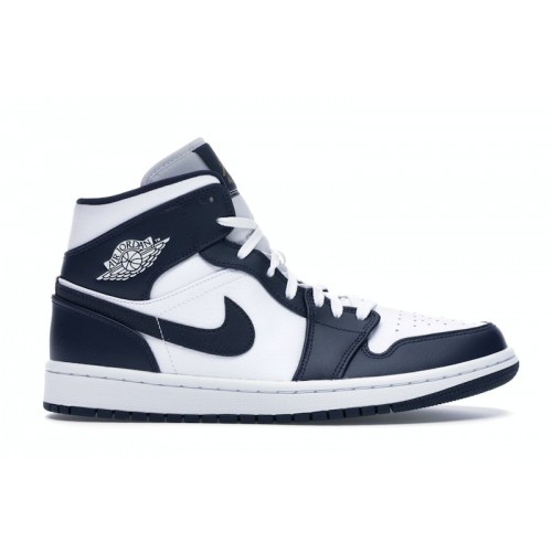 Кроссы Jordan 1 Mid White Metallic Gold Obsidian - мужская сетка размеров
