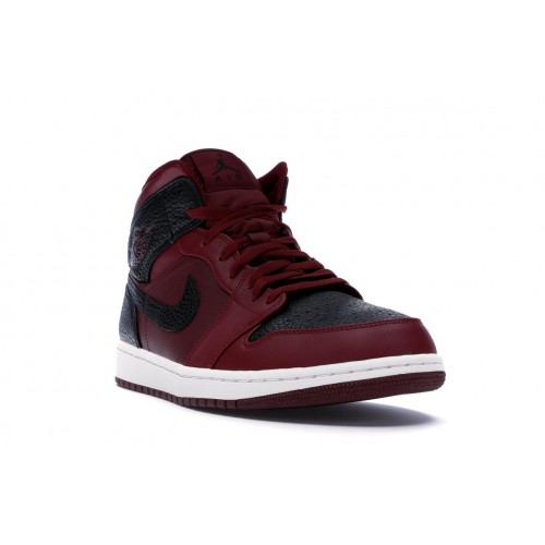 Кроссы Jordan 1 Retro Mid Team Red Black - мужская сетка размеров