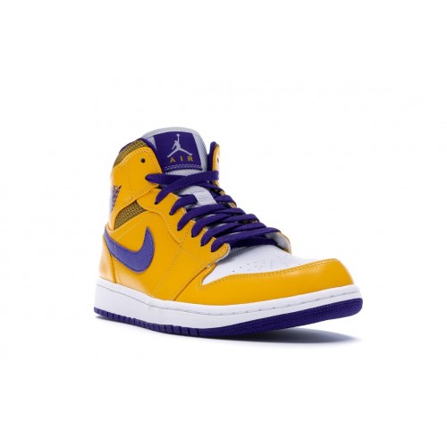 Кроссы Jordan 1 Mid Lakers - мужская сетка размеров