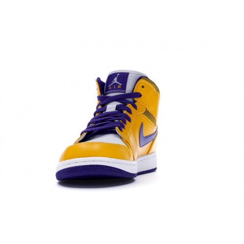 Кроссы Jordan 1 Mid Lakers - мужская сетка размеров