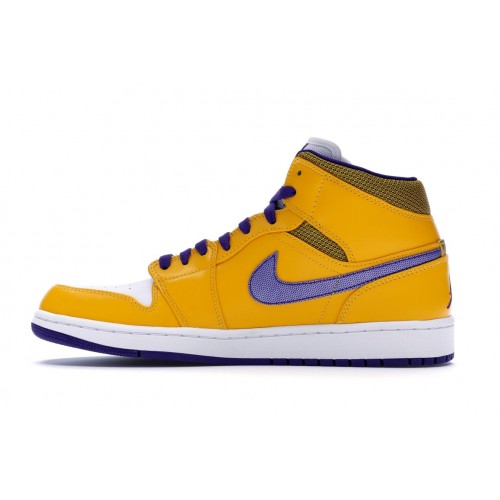 Кроссы Jordan 1 Mid Lakers - мужская сетка размеров