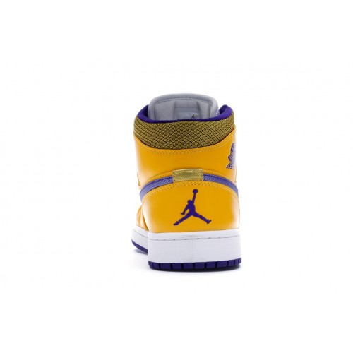 Кроссы Jordan 1 Mid Lakers - мужская сетка размеров