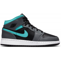 Подростковые кроссовки Jordan 1 Mid Grey Aqua (GS)