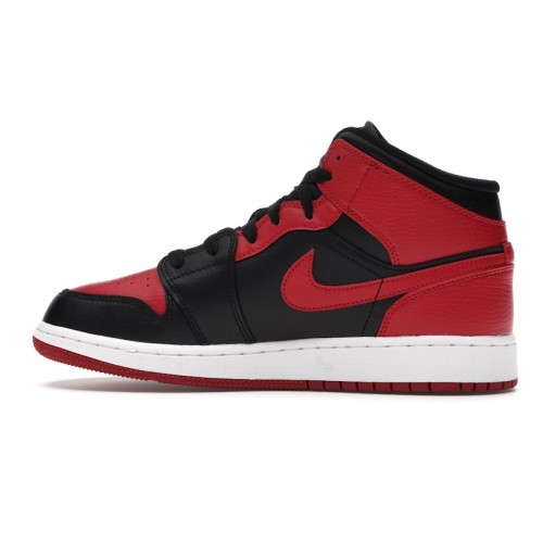 Кроссы Jordan 1 Mid Banned (2020) (GS) - подростковая сетка размеров