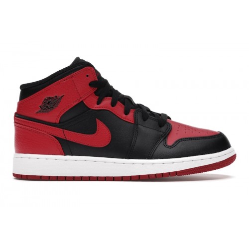 Кроссы Jordan 1 Mid Banned (2020) (GS) - подростковая сетка размеров