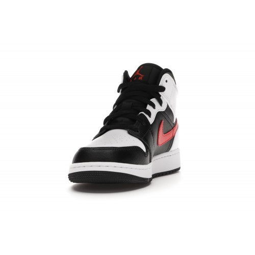 Кроссы Jordan 1 Mid White Black Chile Red (GS) - подростковая сетка размеров