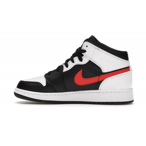 Кроссы Jordan 1 Mid White Black Chile Red (GS) - подростковая сетка размеров