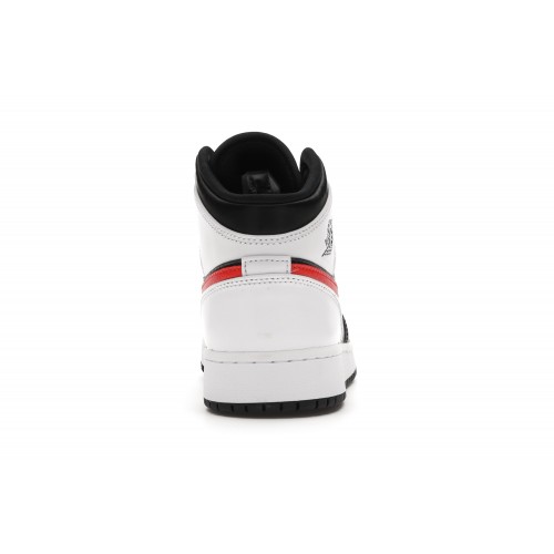 Кроссы Jordan 1 Mid White Black Chile Red (GS) - подростковая сетка размеров