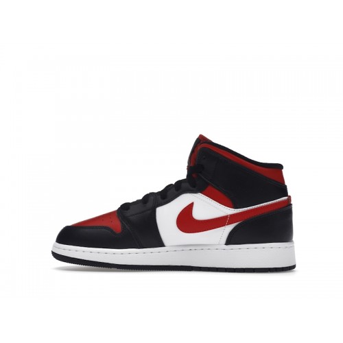 Кроссы Air Jordan 1 Mid Black Fire Red (GS) - подростковая сетка размеров