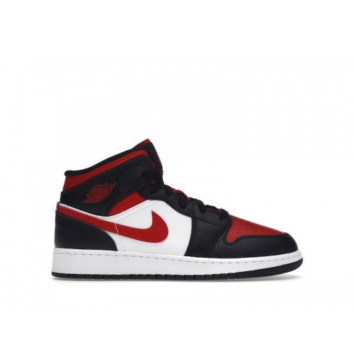 Кроссы Air Jordan 1 Mid Black Fire Red (GS) - подростковая сетка размеров