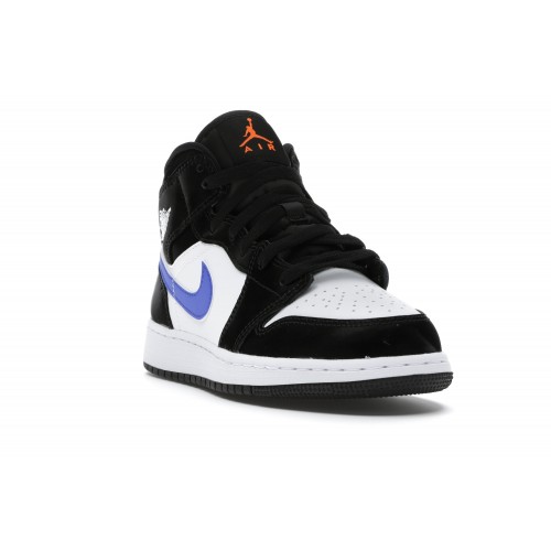 Кроссы Jordan 1 Mid Black Racer Blue White (GS) - подростковая сетка размеров