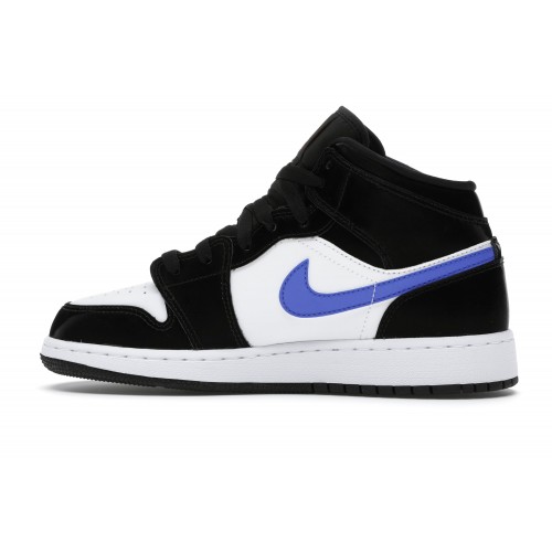 Кроссы Jordan 1 Mid Black Racer Blue White (GS) - подростковая сетка размеров