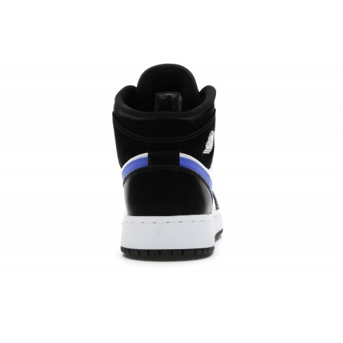 Кроссы Jordan 1 Mid Black Racer Blue White (GS) - подростковая сетка размеров