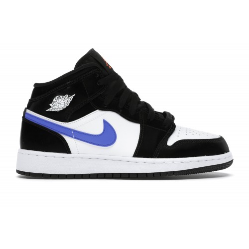 Кроссы Jordan 1 Mid Black Racer Blue White (GS) - подростковая сетка размеров