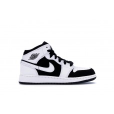 Подростковые кроссовки Jordan 1 Mid White Black (GS)