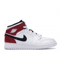 Подростковые Jordan 1 Mid White Black Gym Red (GS)