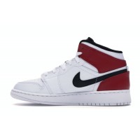 Подростковые Jordan 1 Mid White Black Gym Red (GS)
