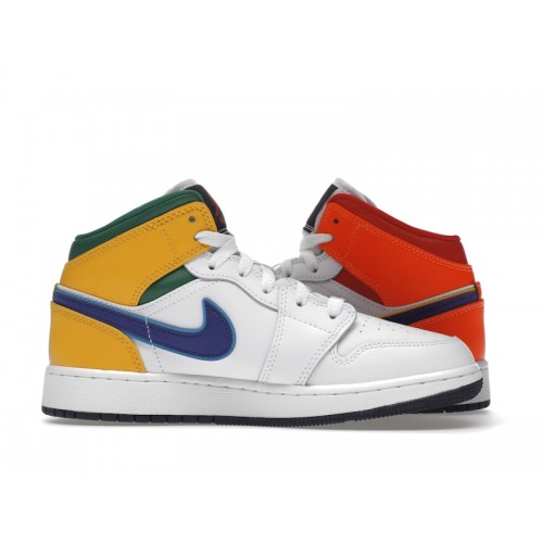Air Jordan 1 Mid GS White Court Purple Teal - подростковая сетка размеров
