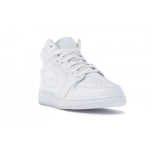 Кроссы Jordan 1 Mid Triple White (GS) - подростковая сетка размеров