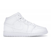 Подростковые кроссовки Jordan 1 Mid Triple White (GS)