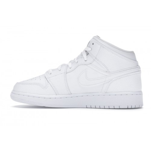 Кроссы Jordan 1 Mid Triple White (GS) - подростковая сетка размеров