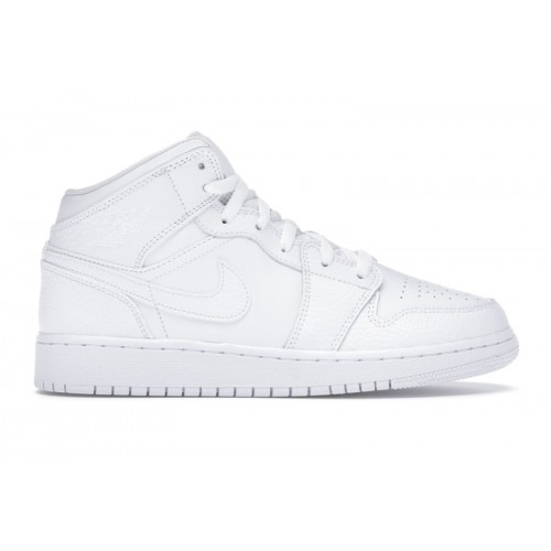 Кроссы Jordan 1 Mid Triple White (GS) - подростковая сетка размеров