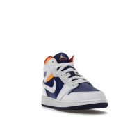 Подростковые Jordan 1 Mid White Laser Orange Deep Royal Blue (GS)