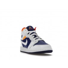 Подростковые Jordan 1 Mid White Laser Orange Deep Royal Blue (GS)