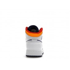Подростковые Jordan 1 Mid White Laser Orange Deep Royal Blue (GS)
