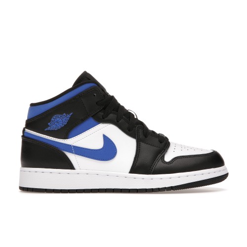Кроссы Jordan 1 Mid White Black Racer Blue (GS) - подростковая сетка размеров