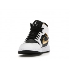 Подростковые Jordan 1 Mid White Gold Black (GS)