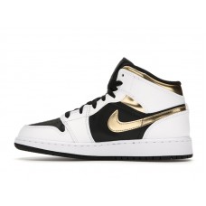Подростковые Jordan 1 Mid White Gold Black (GS)