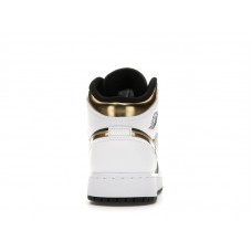 Подростковые Jordan 1 Mid White Gold Black (GS)