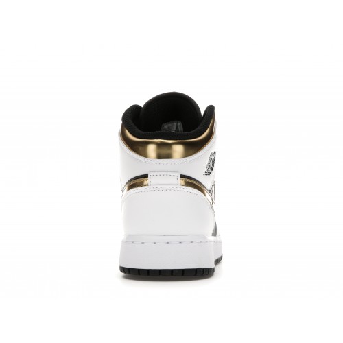 Кроссы Jordan 1 Mid White Gold Black (GS) - подростковая сетка размеров