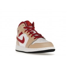 Подростковые Jordan 1 Mid Light Curry Cardinal (GS)