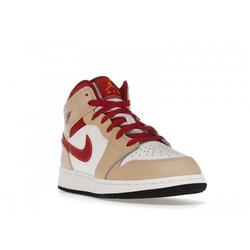 Кроссы Jordan 1 Mid Light Curry Cardinal (GS) - подростковая сетка размеров