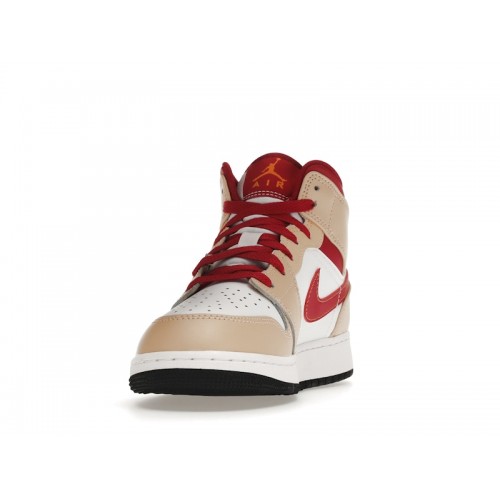 Кроссы Jordan 1 Mid Light Curry Cardinal (GS) - подростковая сетка размеров