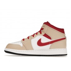 Подростковые Jordan 1 Mid Light Curry Cardinal (GS)
