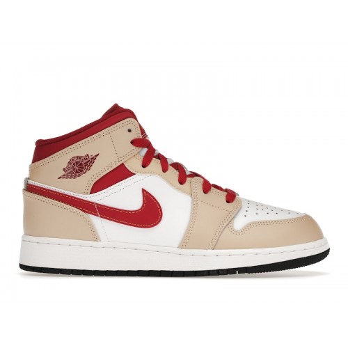 Кроссы Jordan 1 Mid Light Curry Cardinal (GS) - подростковая сетка размеров