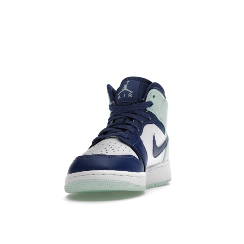 Кроссы Jordan 1 Mid Mystic Navy Mint Foam (GS) - подростковая сетка размеров