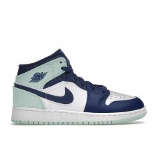 Подростковые кроссовки Jordan 1 Mid Mystic Navy Mint Foam (GS)