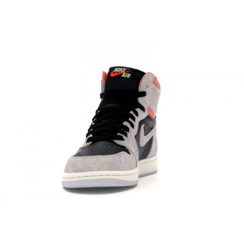 Кроссы Jordan 1 Retro High Neutral Grey Hyper Crimson - мужская сетка размеров