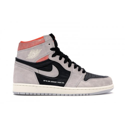 Кроссы Jordan 1 Retro High Neutral Grey Hyper Crimson - мужская сетка размеров